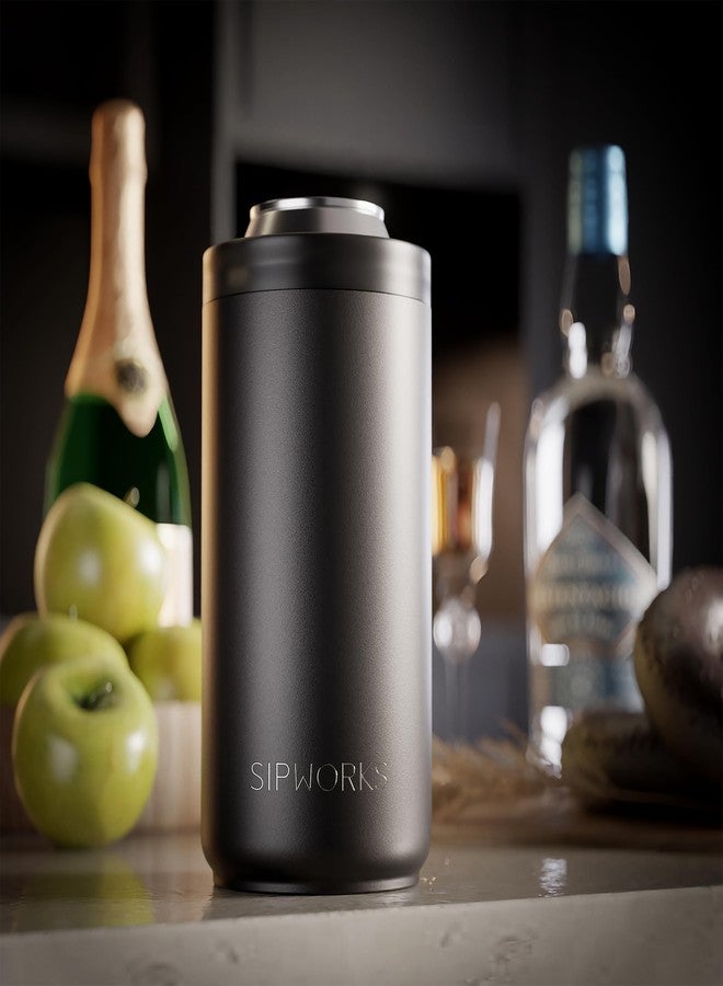 Sipworks Universal Can Cooler - Fits All - Insulated Slim Can Cooler for 12 oz Regular or Slim Cans & Bottles - Double-Walled Stainless Steel Can Cooler | Olive - Image 3